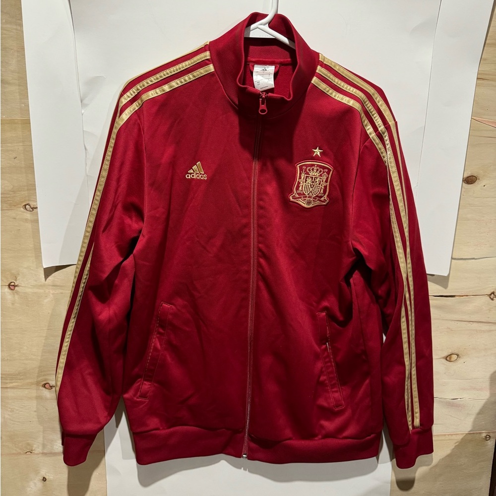 Spain Team Training Jacket With Zipped Red Adidas F85749 Polyester Mens Size L